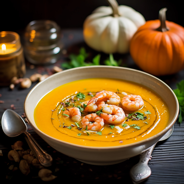 pumpkin soup_with garlic shrimp lunch