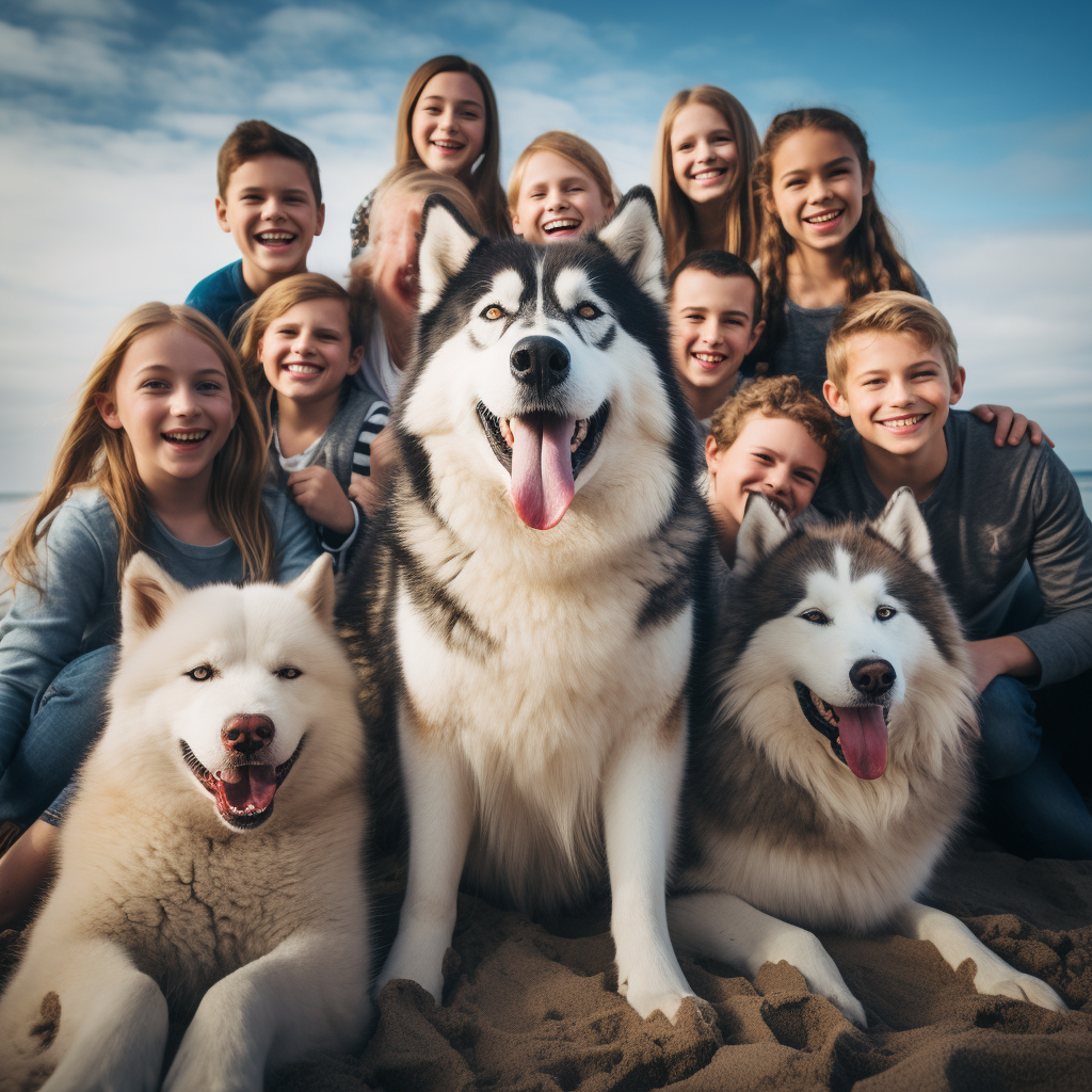 3 huskies with all family members together