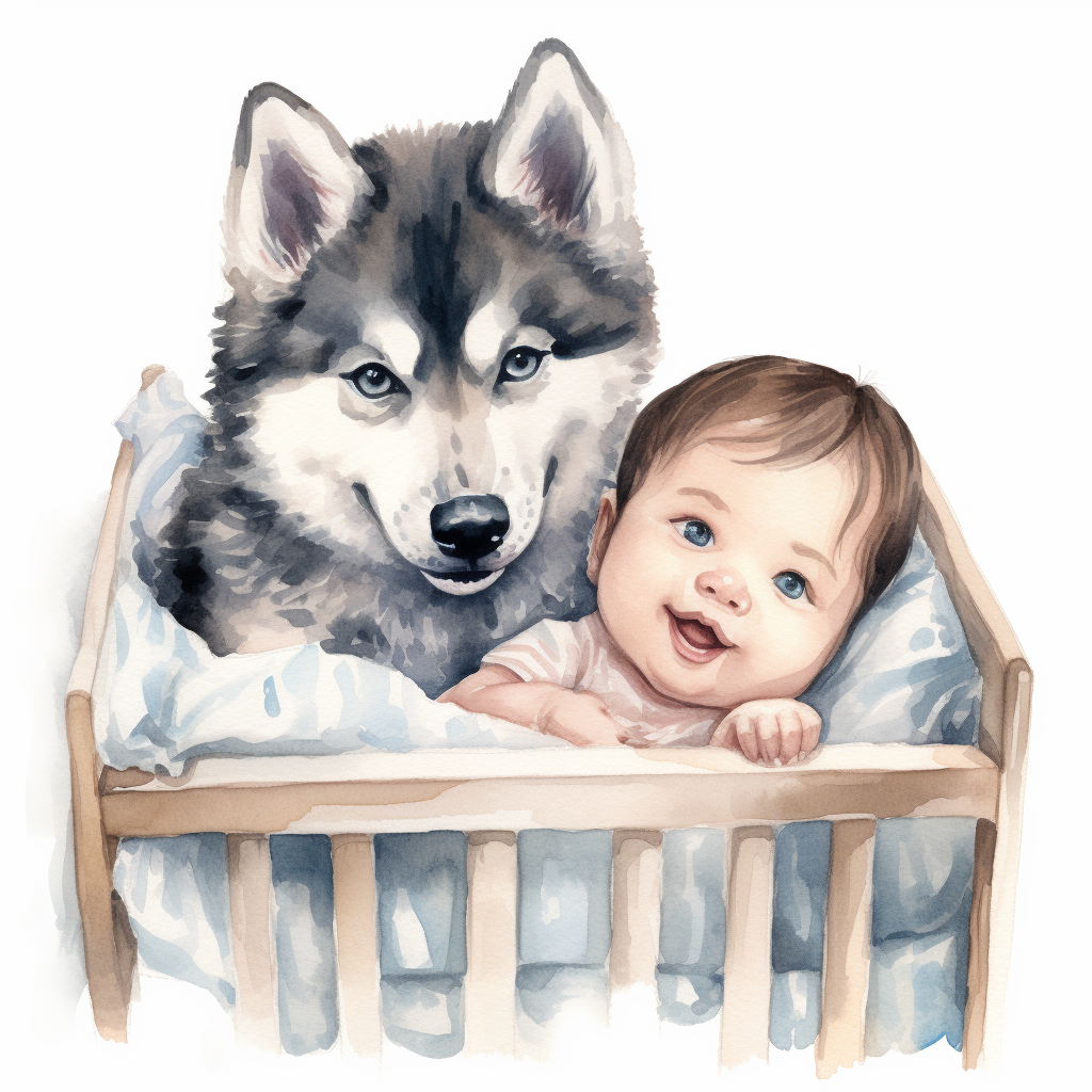huskies and babies in a cuddle
