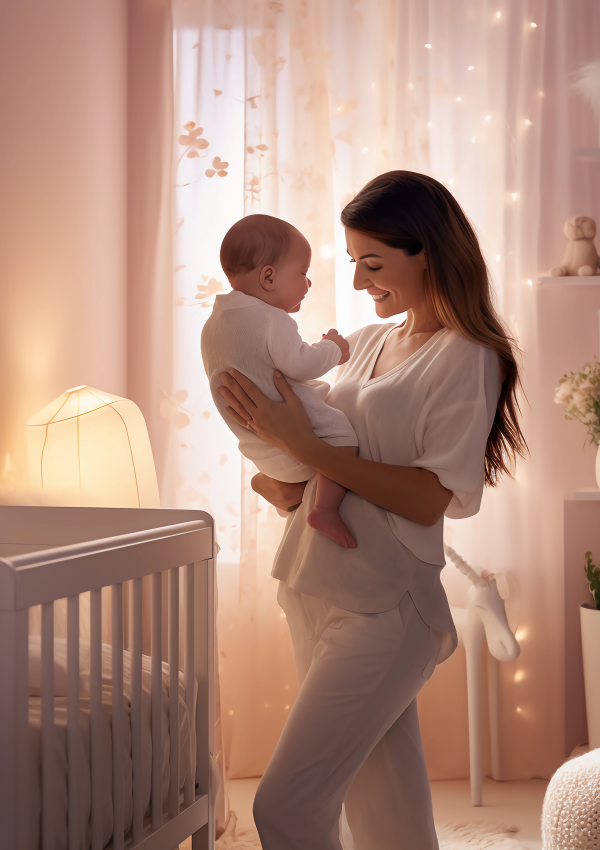 a mom and her baby in a nursery