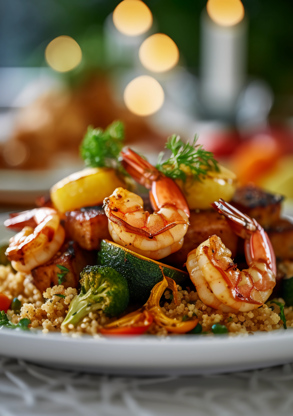 grilled shrimp with quinoa and steamed vegetables clean keto dinner ideas