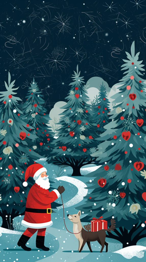 mystical garden with santa claus and gifts