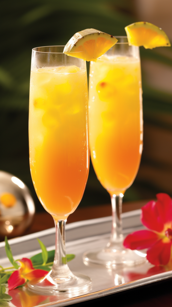 french christmas drinks non-alcoholic with pineapple fruit juice and ice