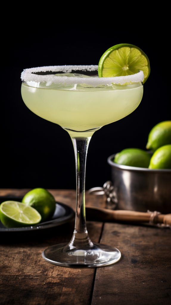 classic margarita with a salt rim and lime