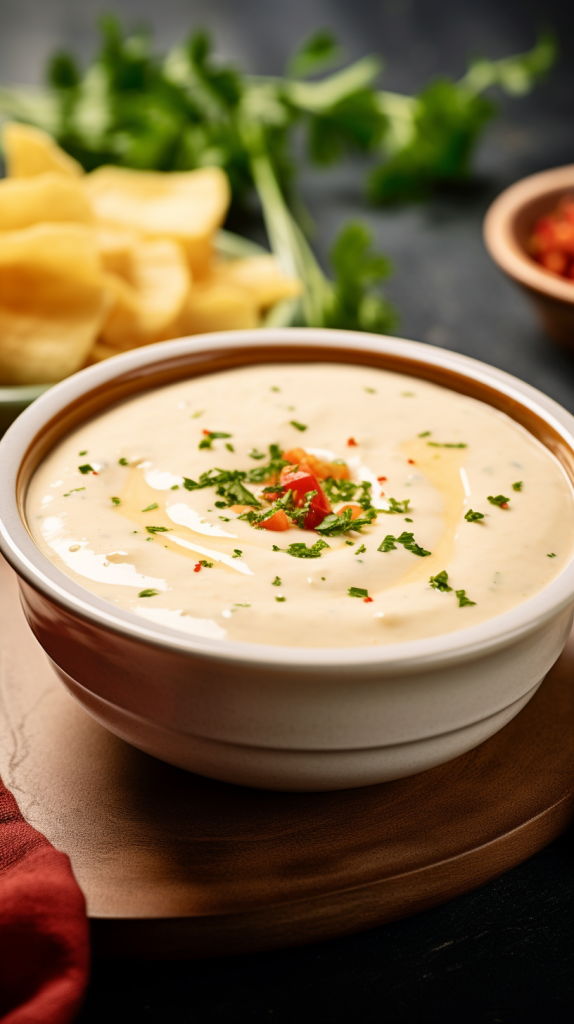 keto queso recipe in a bowl served with nachos