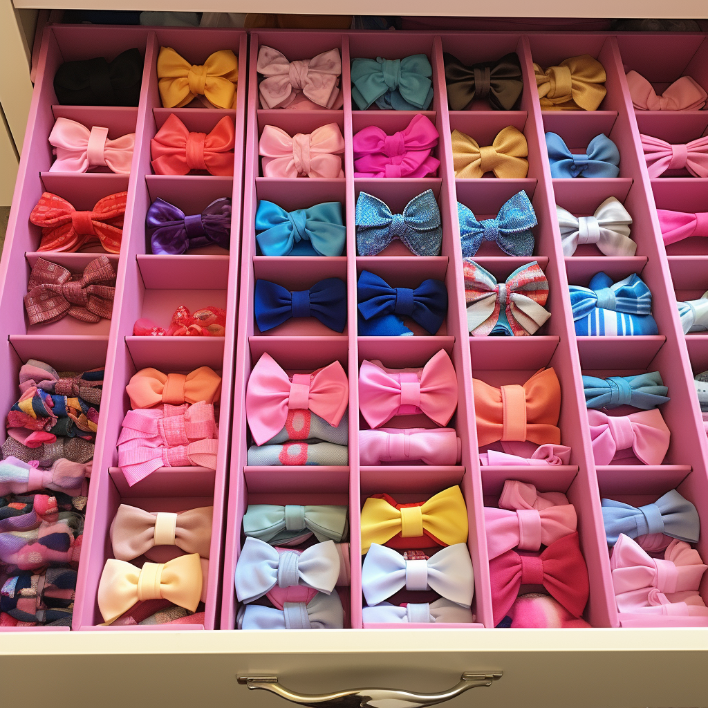 well organized drawer with hair bows
