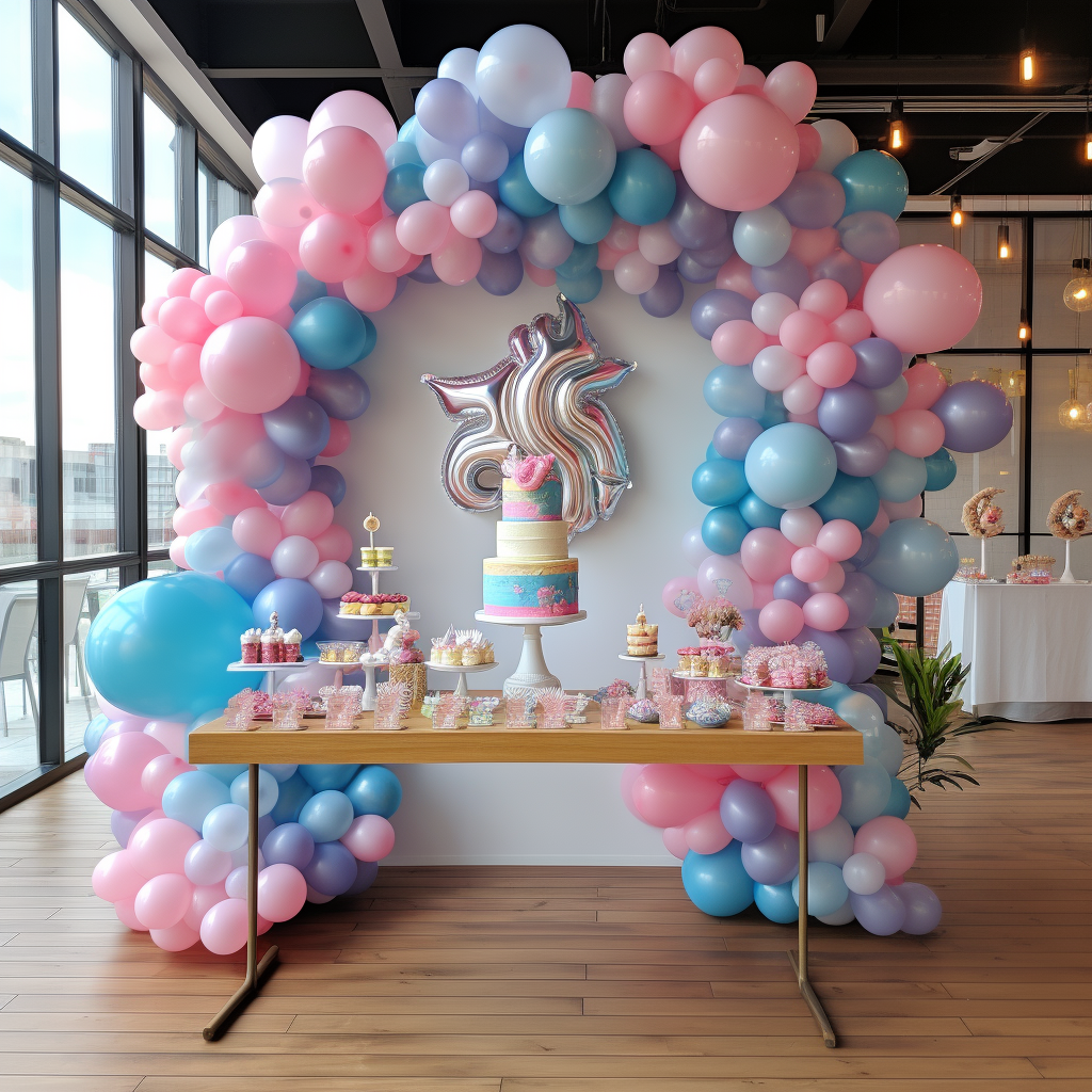 balloons in pastel colors pink. blue, purple and white