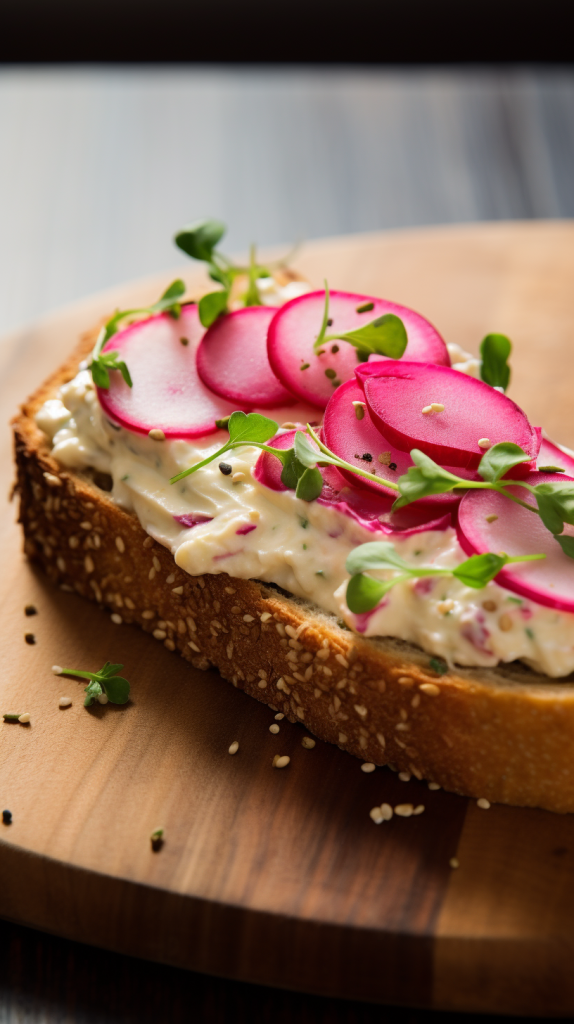 radish cheddar cream spread sandwich