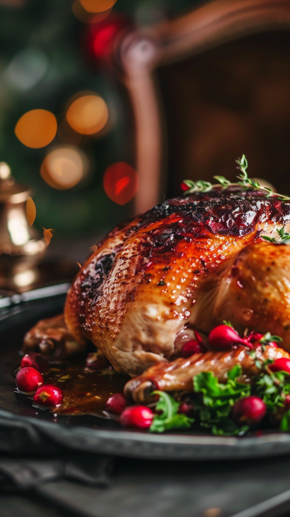 chicken roast on a christmas lunch table