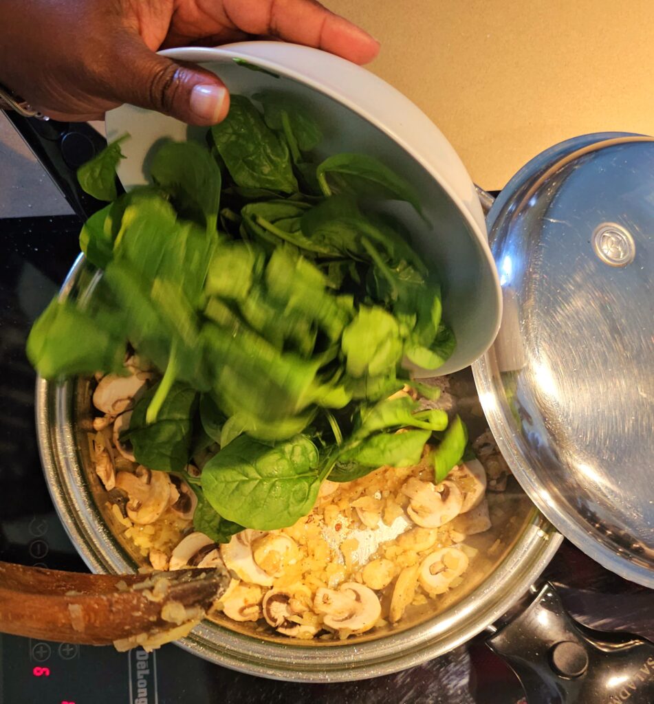 add mushrooms and spinach 